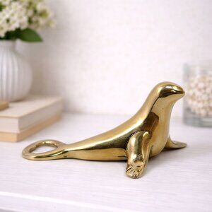 Vintage Solid Brass Barware Seal Bottle Opener Sea Lion Figurine 5" Long Collect